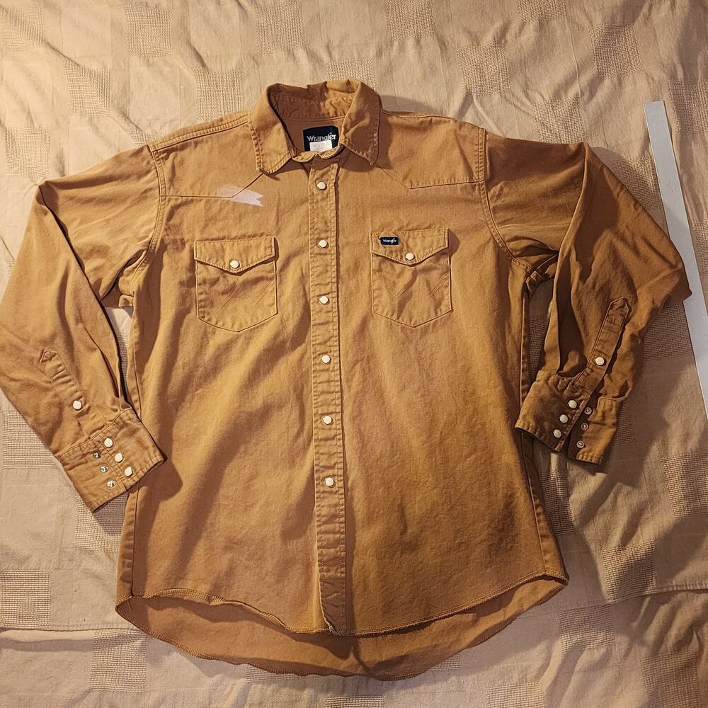 Wrangler Denim Pearl Snap Mens Shirt-Mens Large